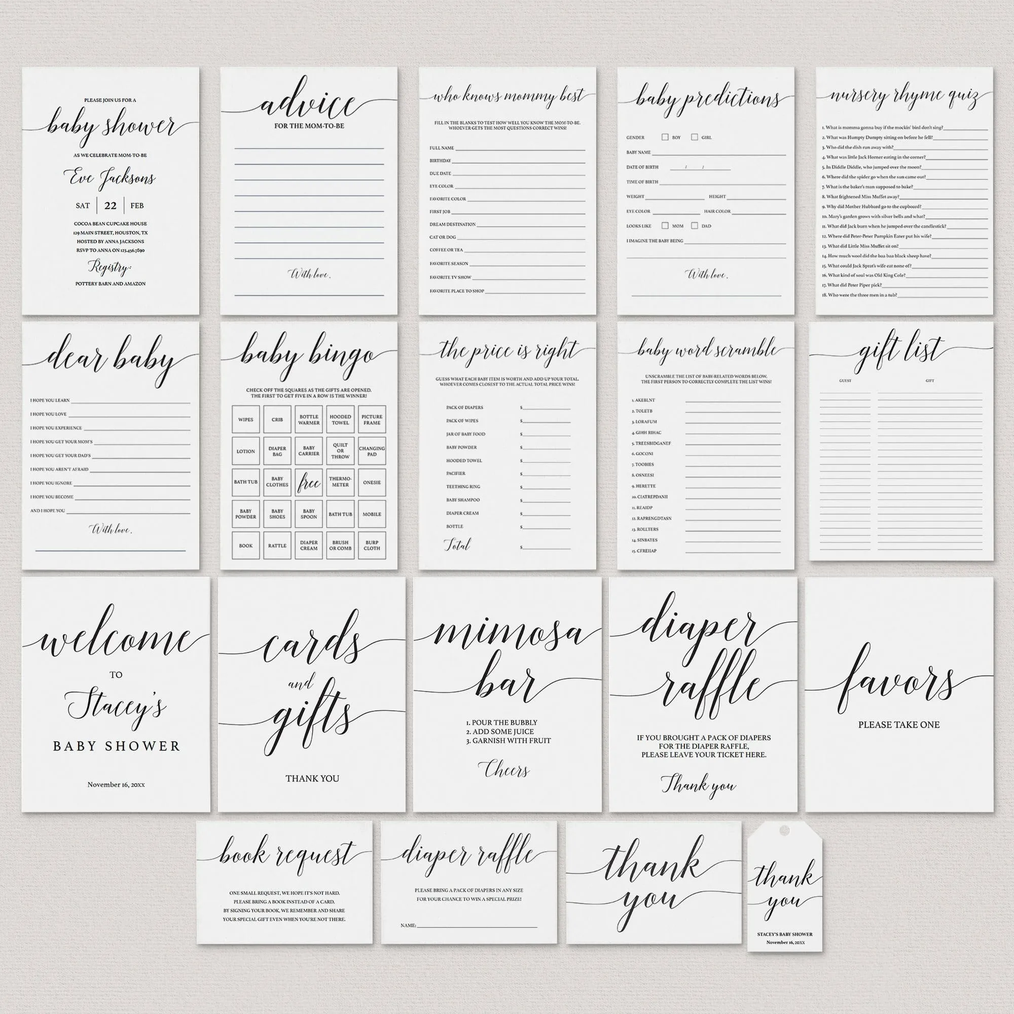Minimalist Baby Shower Complete Bundle 19 Printables
