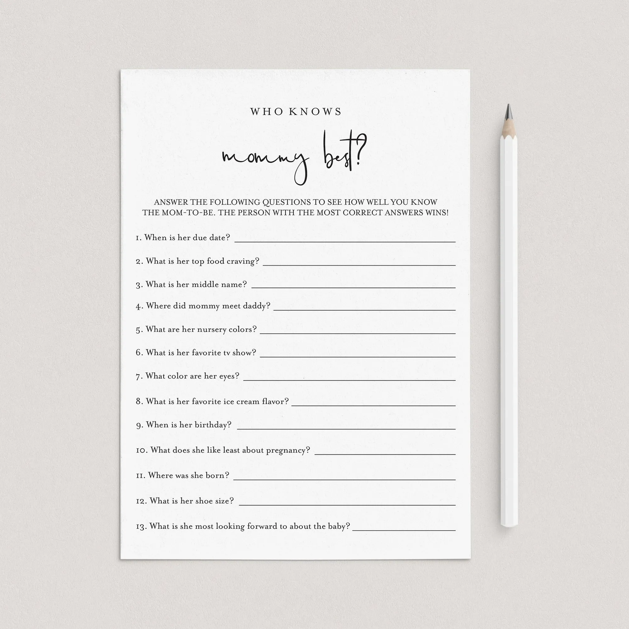 Minimalist Baby Shower Games Pack Download