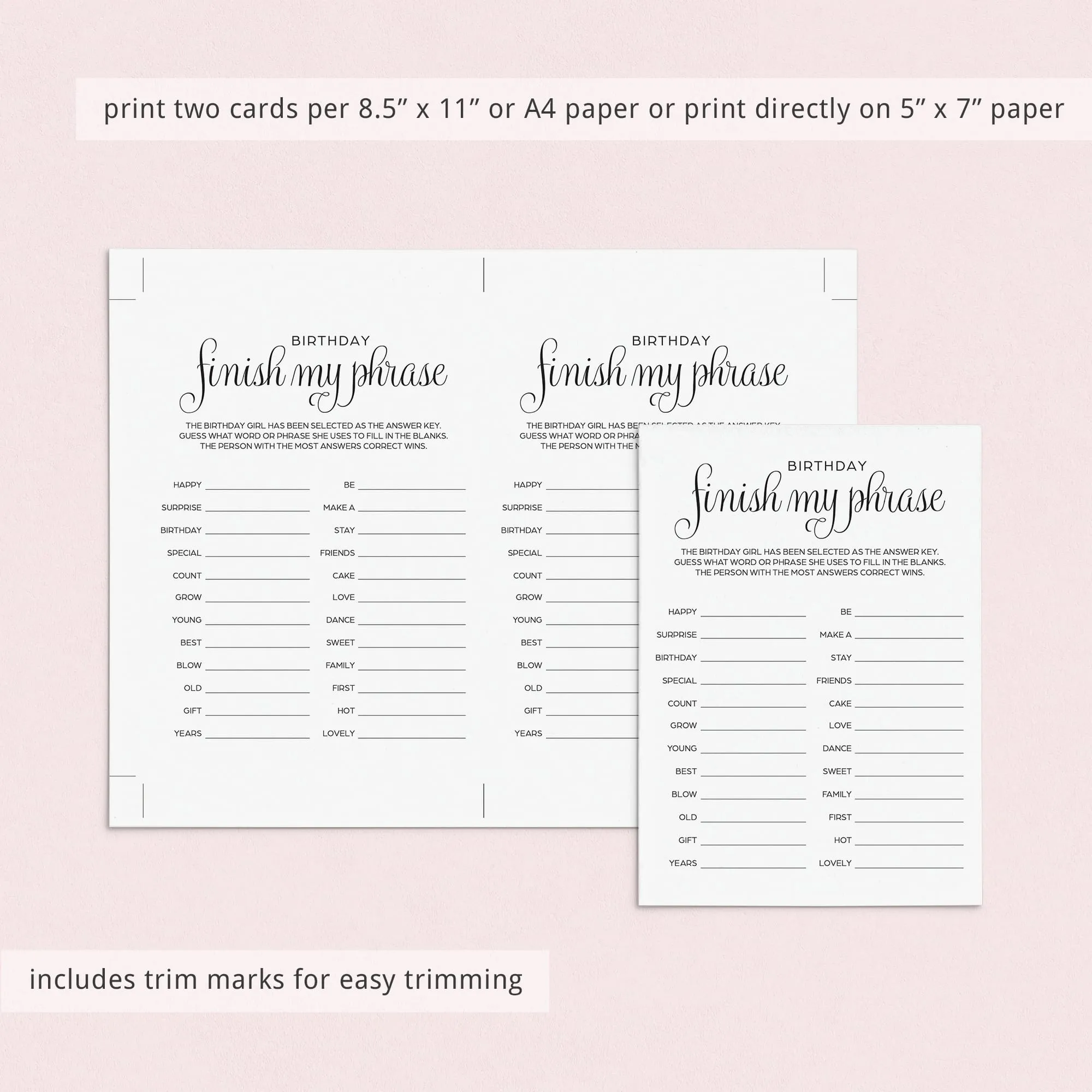 Minimalist Birthday Party Games Bundle Instant Download