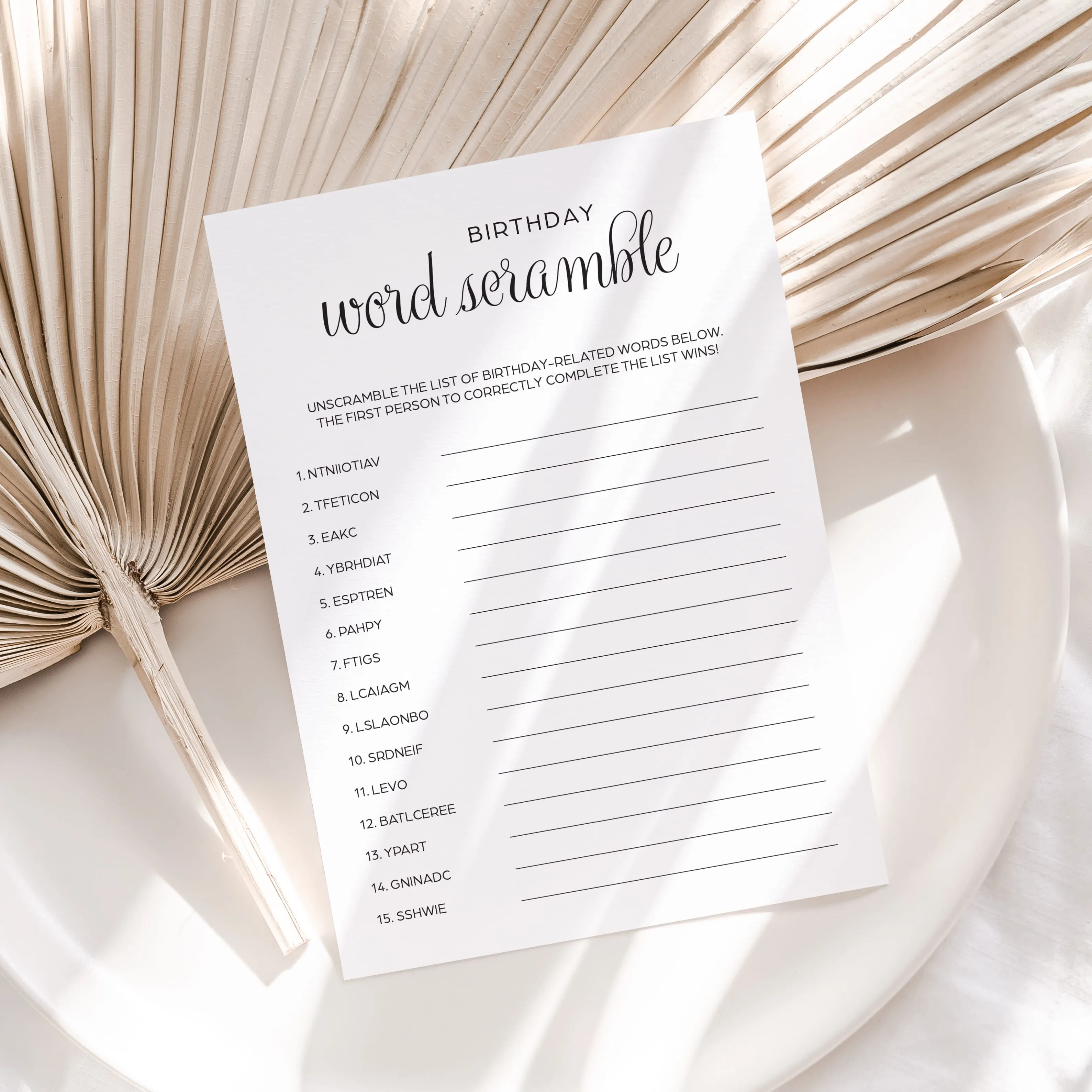 Minimalist Birthday Party Games Bundle Instant Download