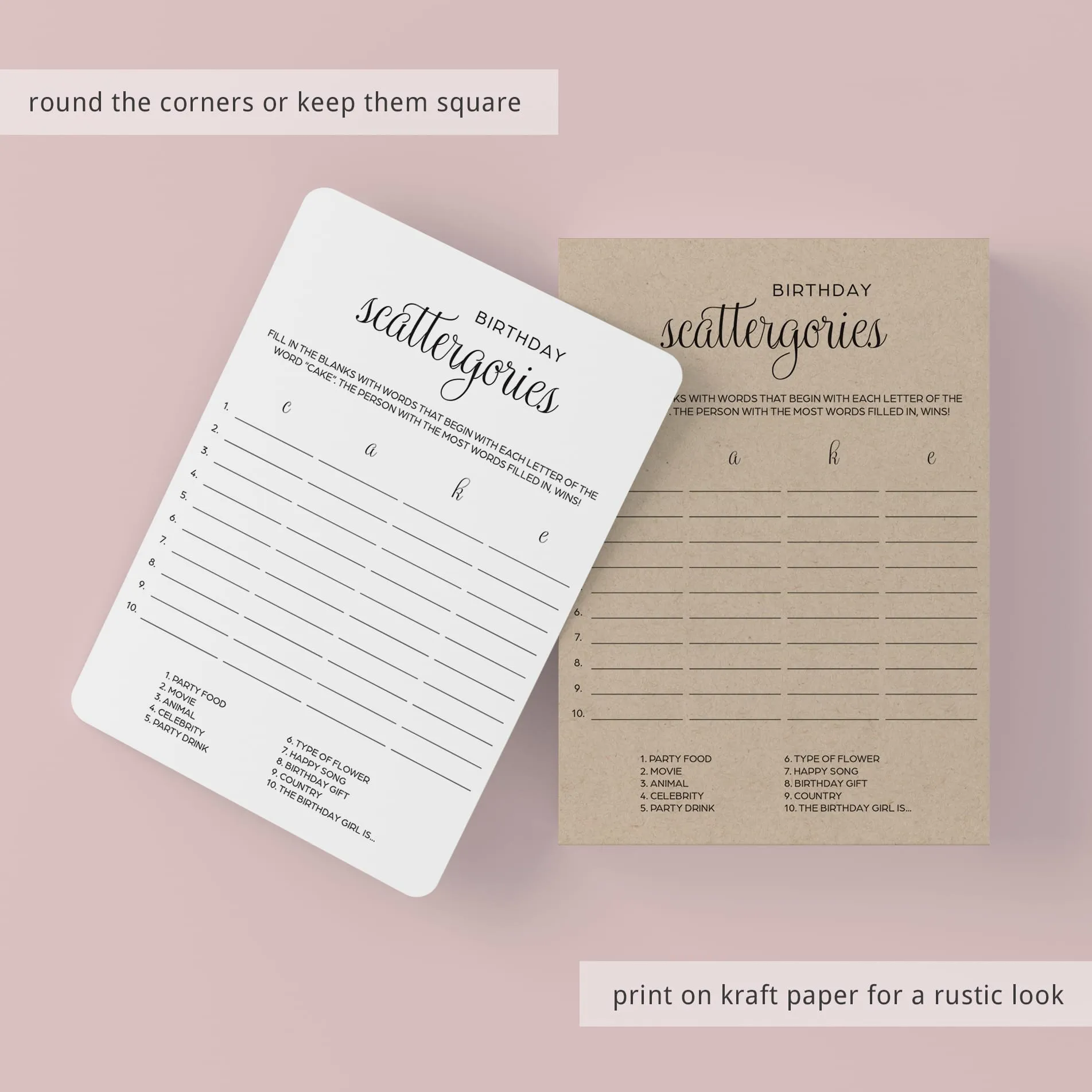 Minimalist Birthday Party Games Bundle Instant Download