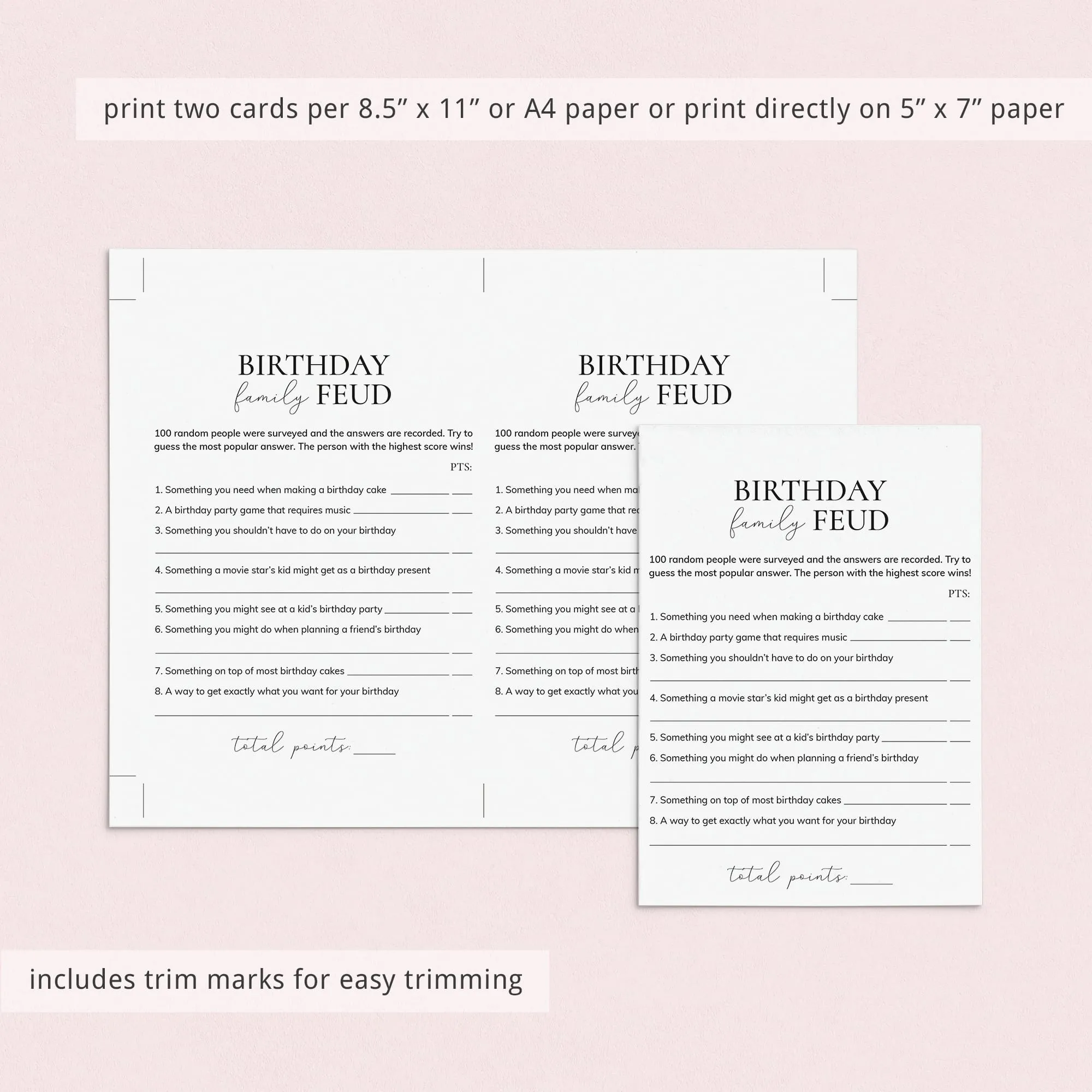 Minimalist Birthday Party Games for Her Printable