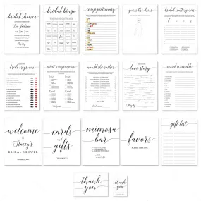 Minimalist Bridal Shower Bundle Black & White Calligraphy