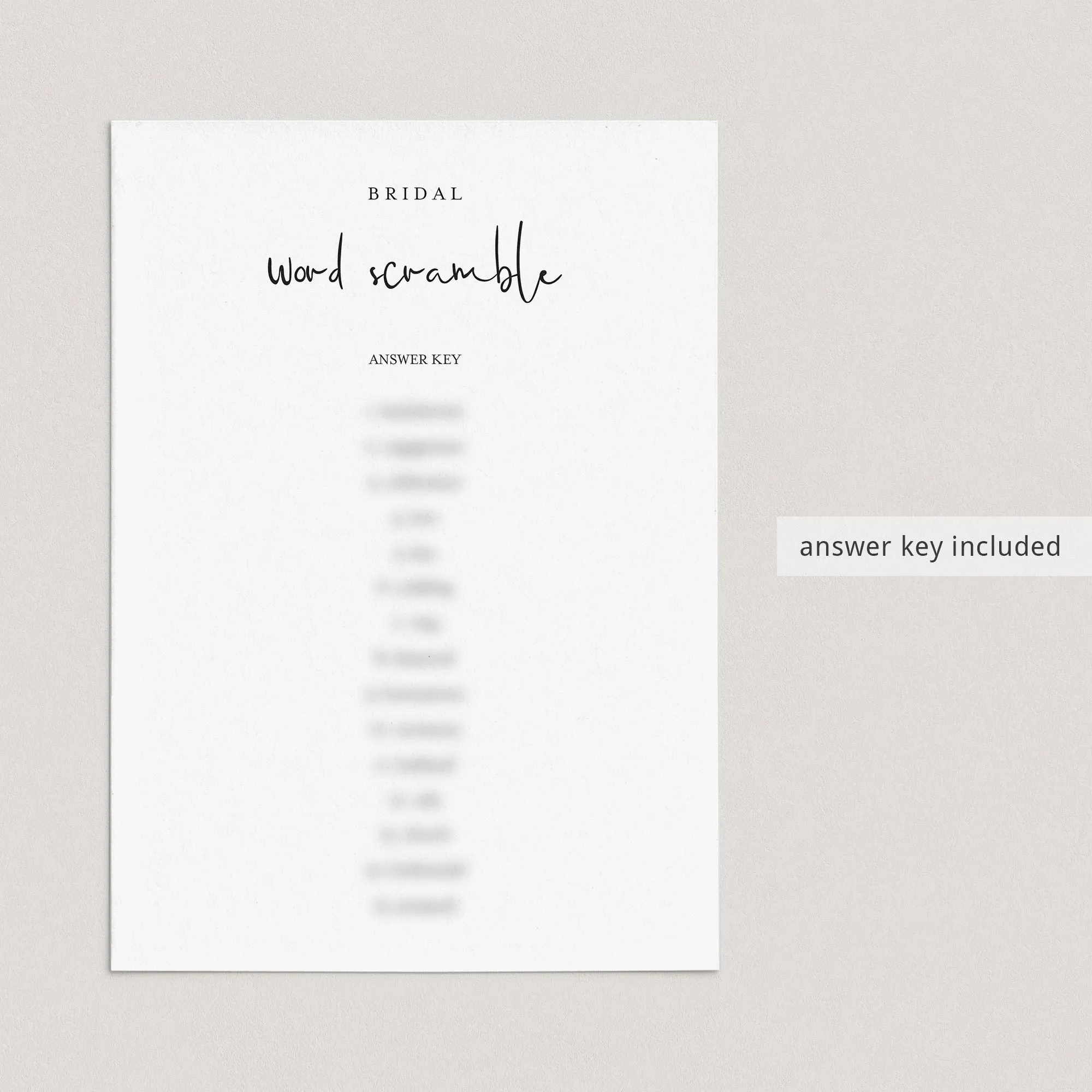 Minimalist Bridal Word Scramble Game With Answers Printable