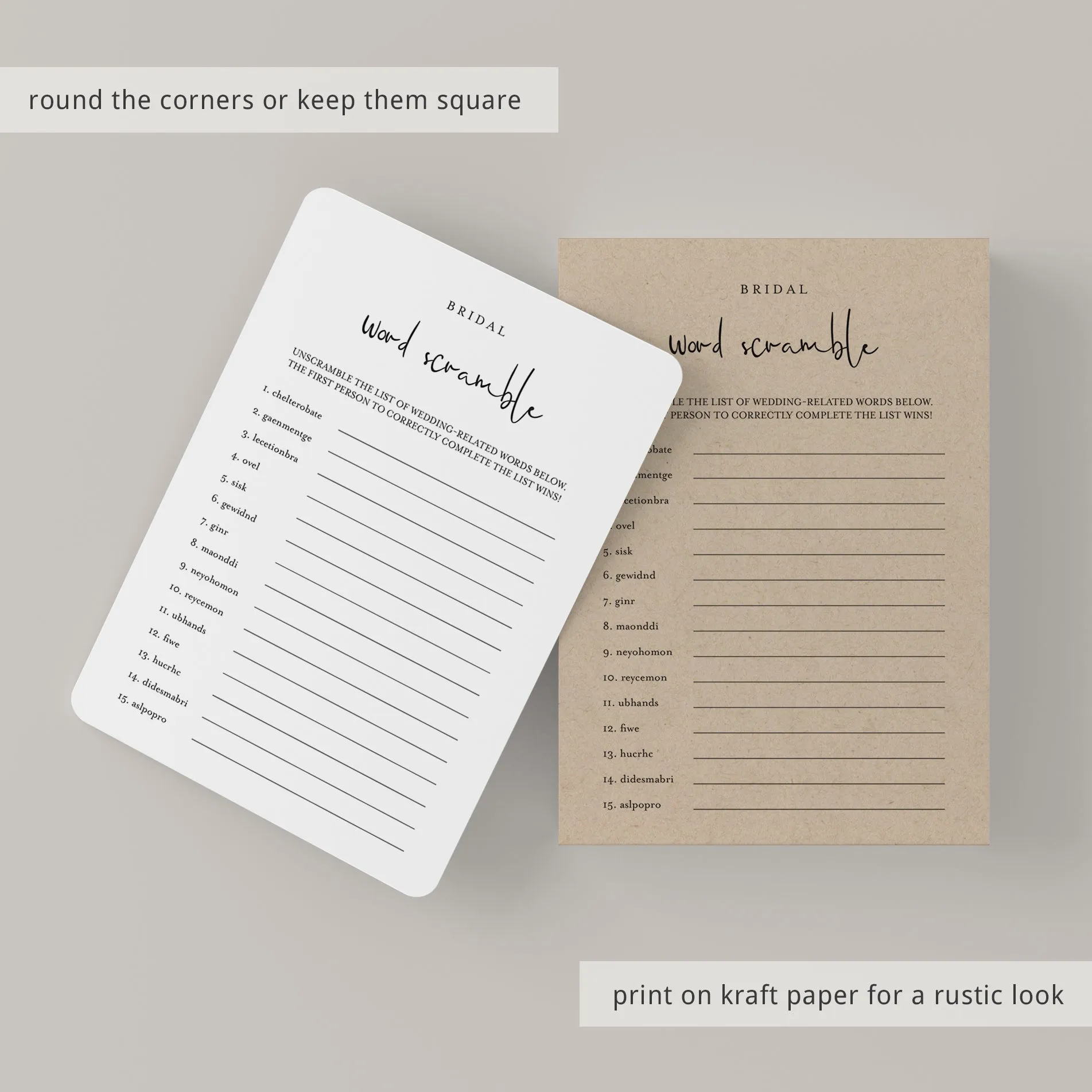 Minimalist Bridal Word Scramble Game With Answers Printable