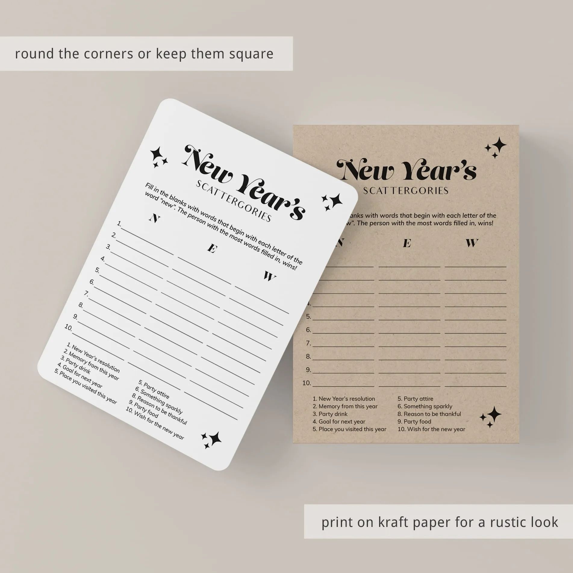 Minimalist Groovy New Year's Party Games Bundle Printable