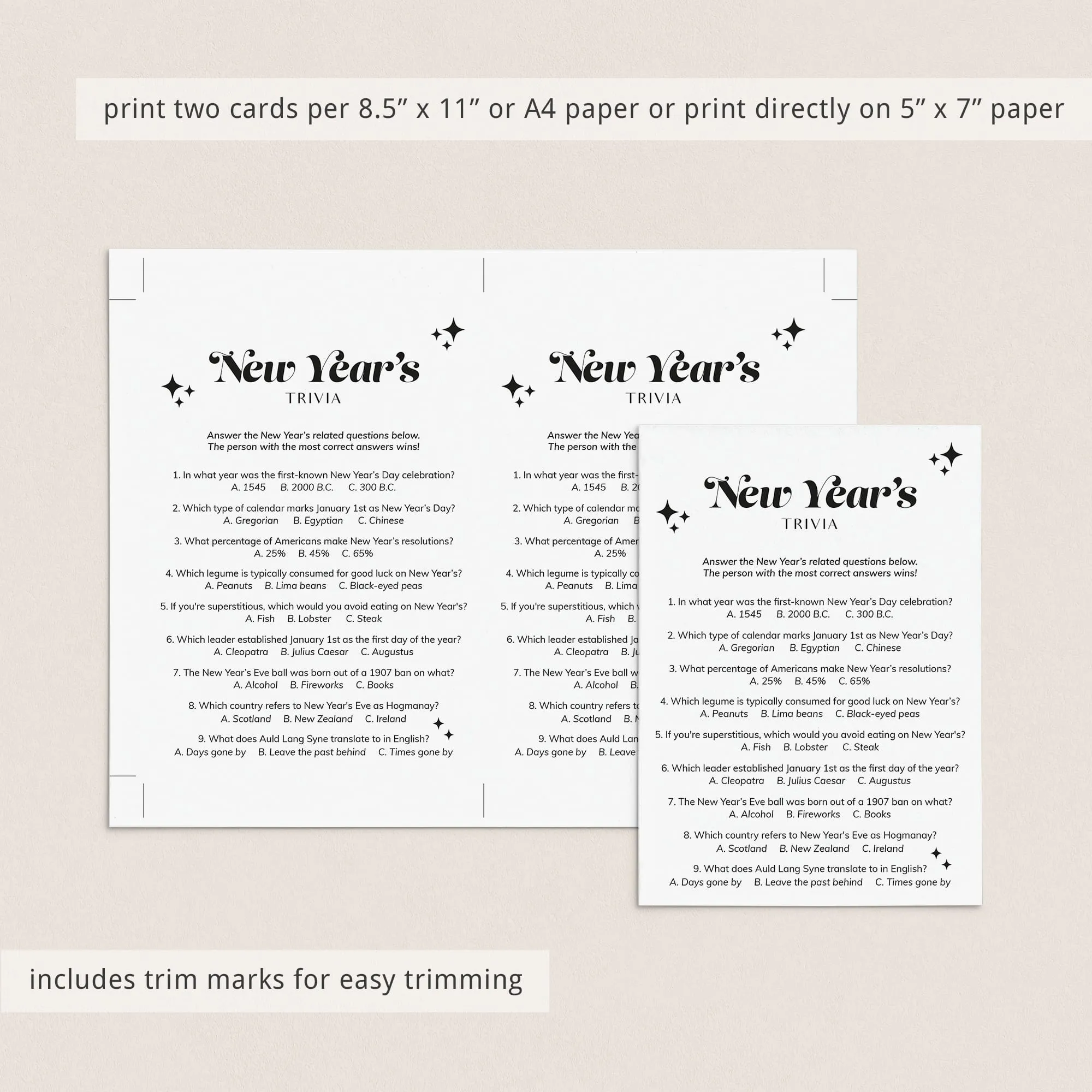 Minimalist Groovy New Year's Party Games Bundle Printable