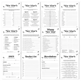 Minimalist Groovy New Year's Party Games Bundle Printable