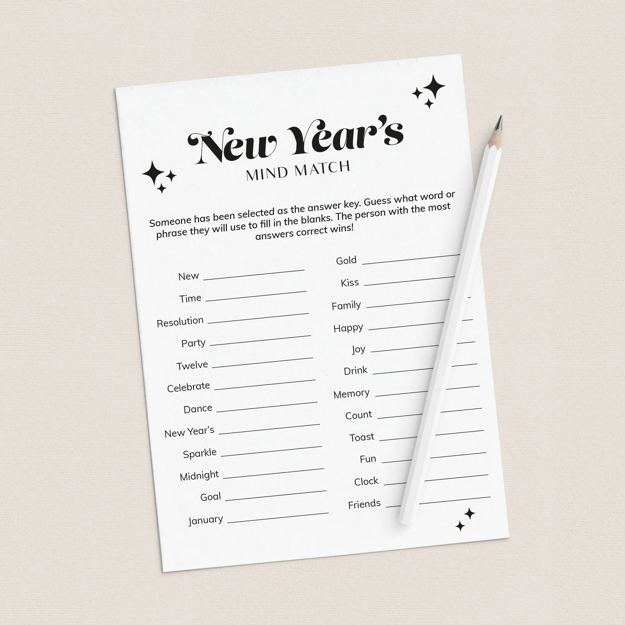 Minimalist Groovy New Year's Party Games Bundle Printable