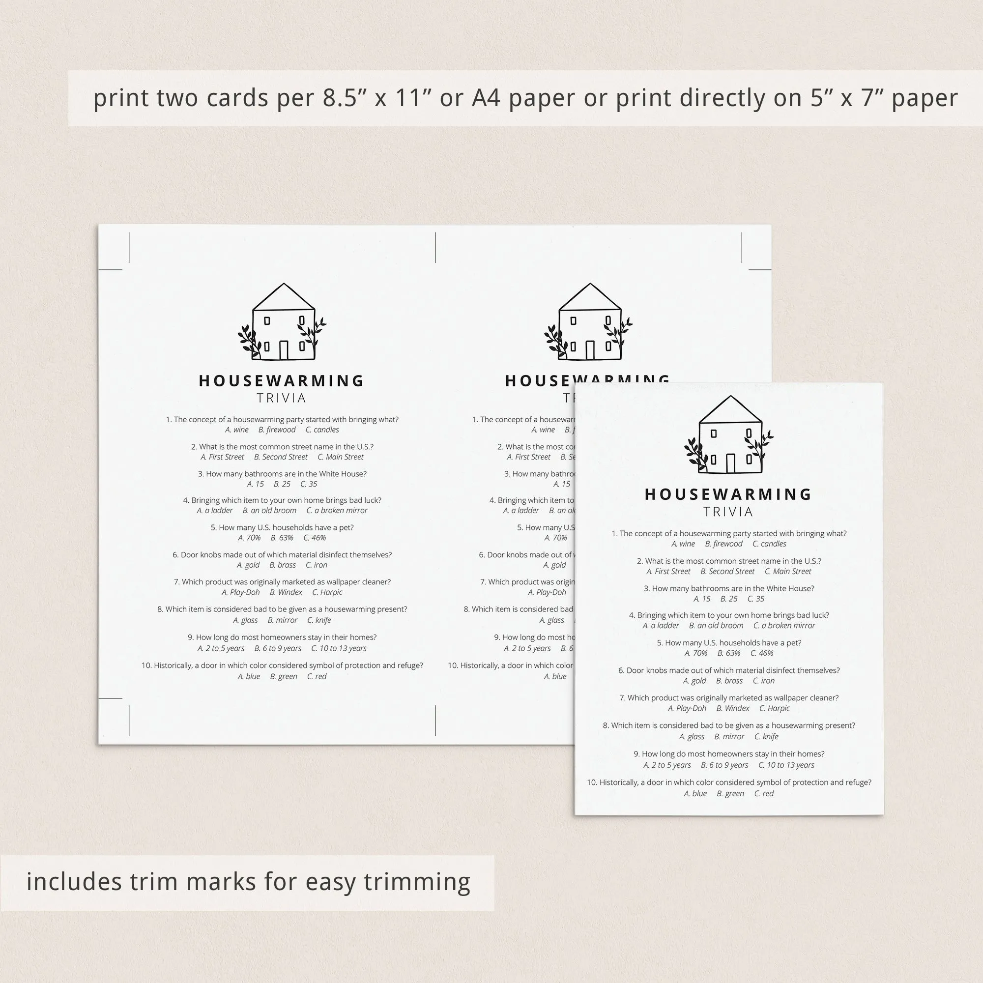 Minimalist Housewarming Party Game Pack Printable