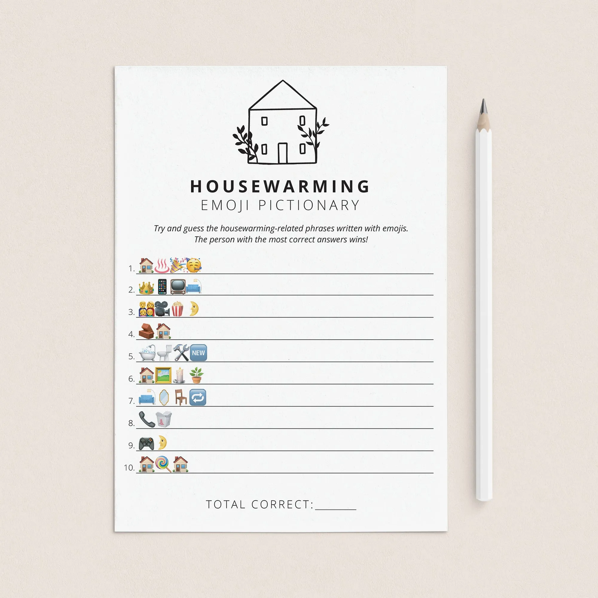 Minimalist Housewarming Party Game Pack Printable
