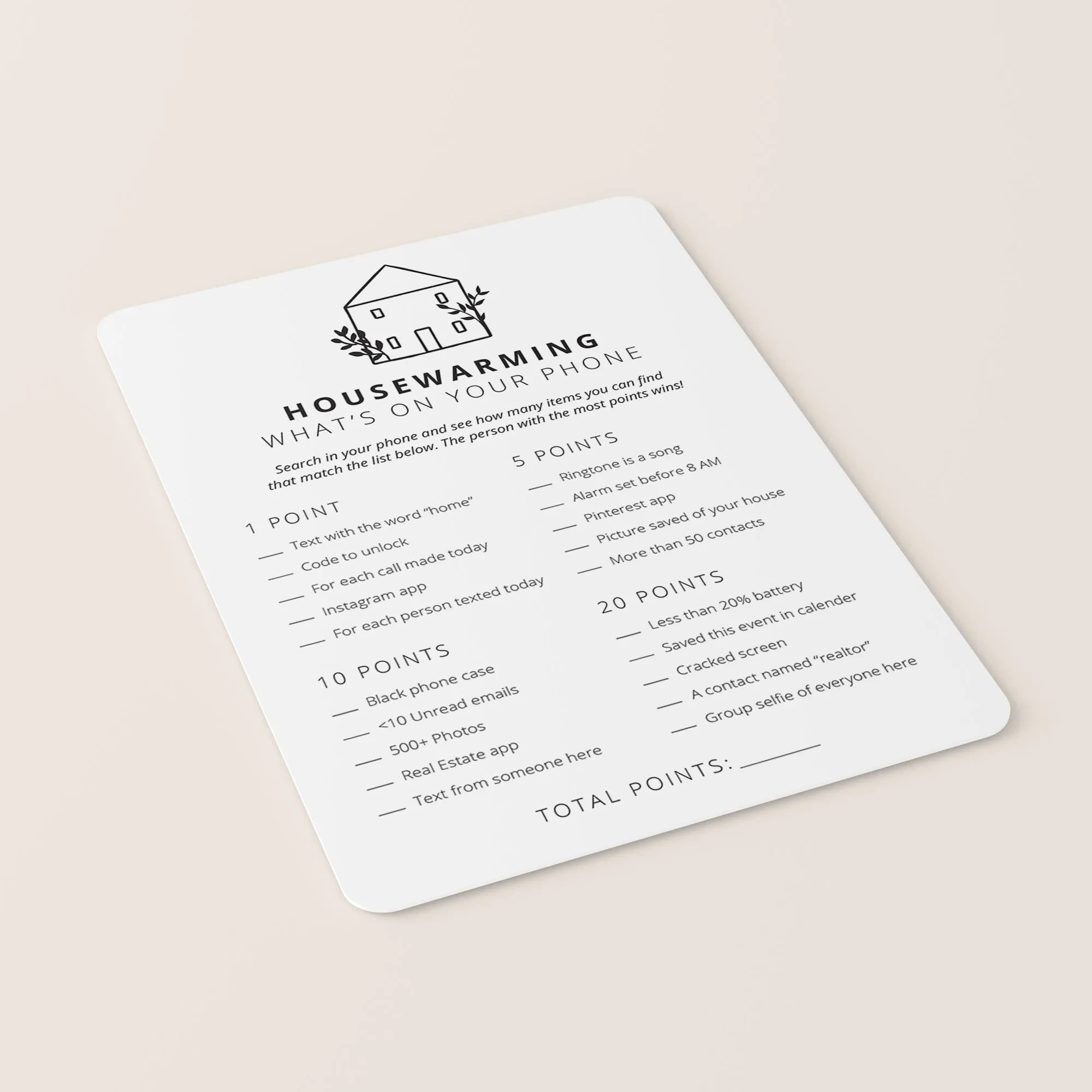 Minimalist Housewarming Party Game Pack Printable