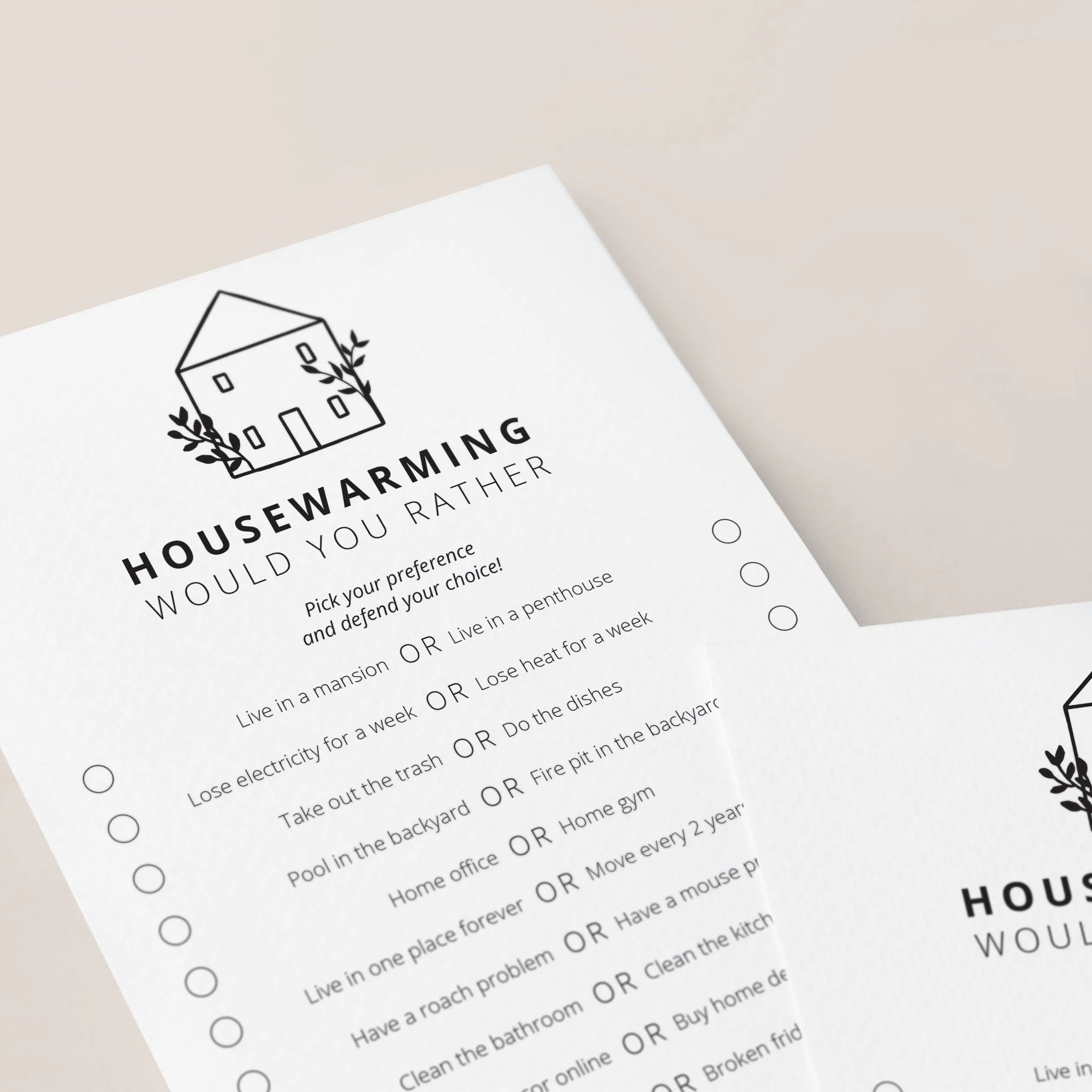 Minimalist Housewarming Party Game Pack Printable