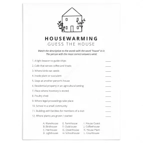 Minimalist Housewarming Party Game Printable