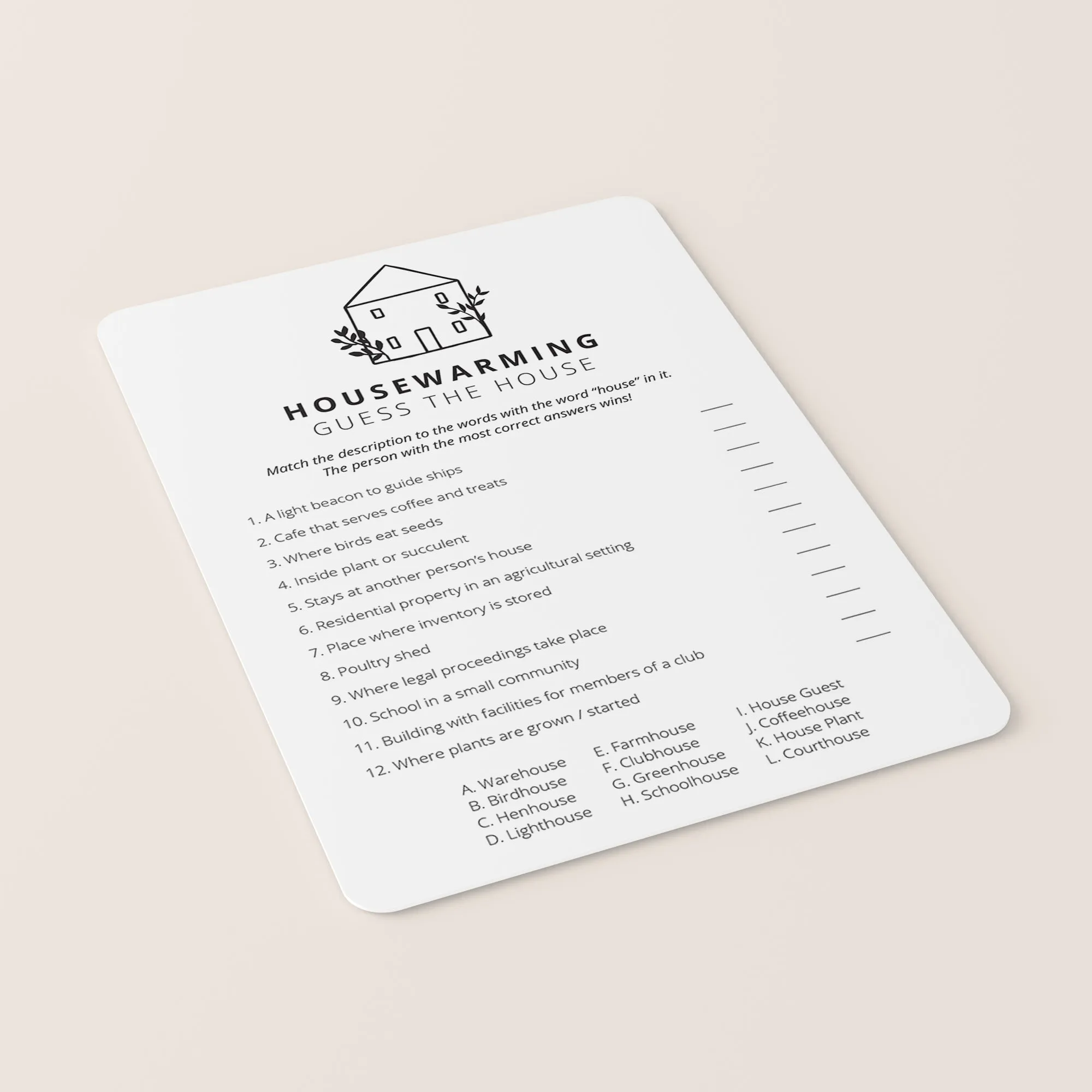Minimalist Housewarming Party Game Printable