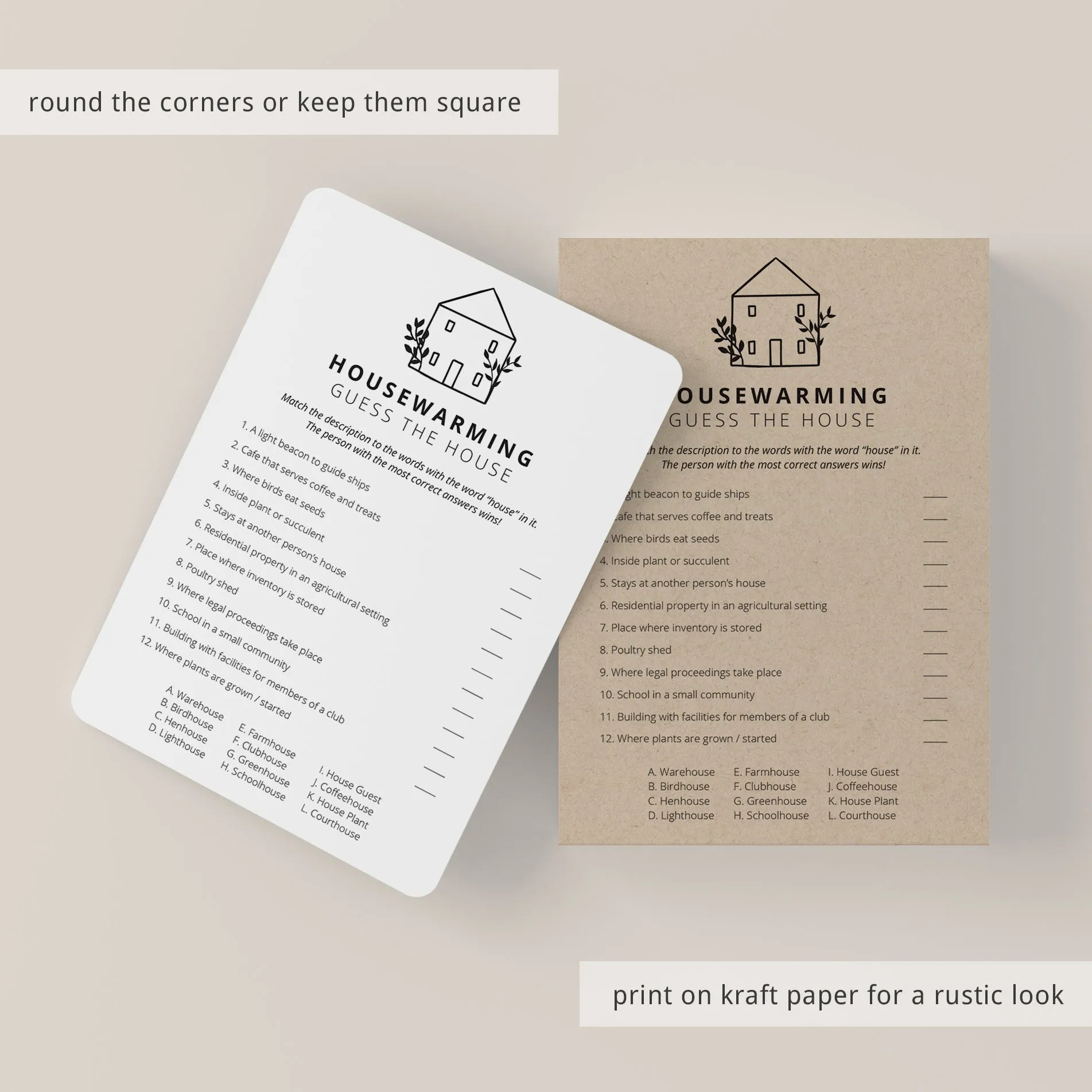 Minimalist Housewarming Party Game Printable