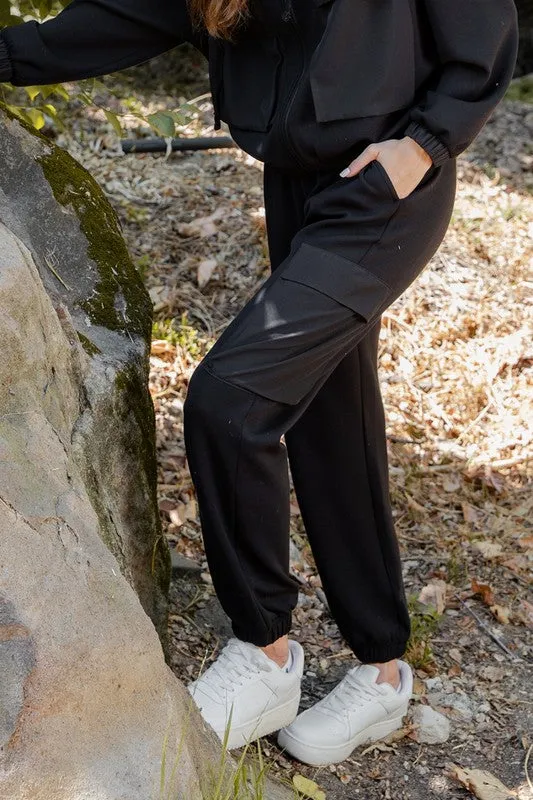 MODAL POLY SPAN SCUBA POCKET JOGGER PANT - BLACK