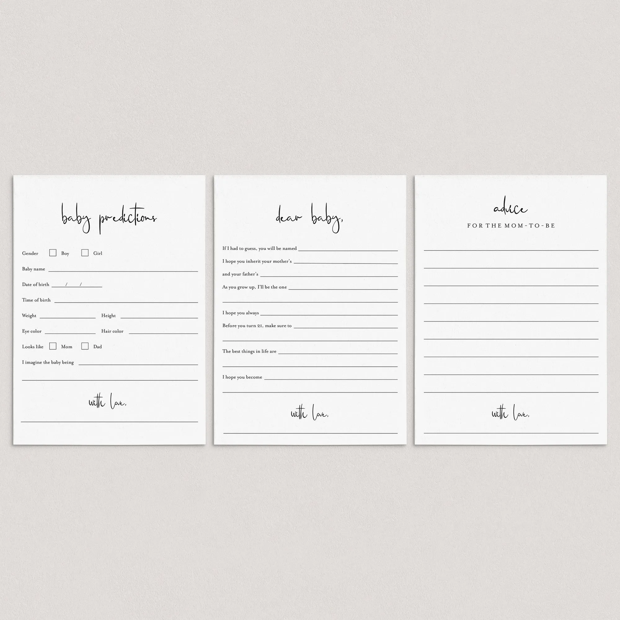 Modern Baby Shower Advice, Wishes and Predictions Cards
