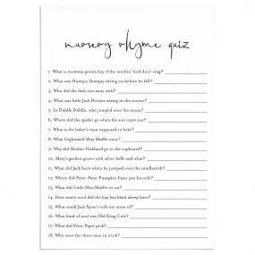 Modern Baby Shower Game Nursery Rhyme Quiz Printable