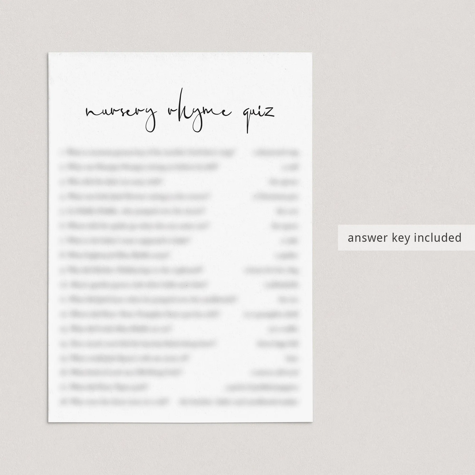 Modern Baby Shower Game Nursery Rhyme Quiz Printable