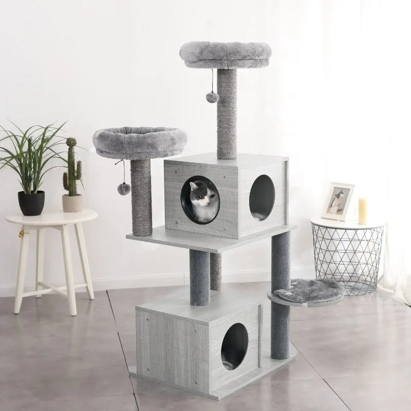 Modern Cat Tree Tower 2 Condo House Scratching Posts 55" Removable Soft Perches