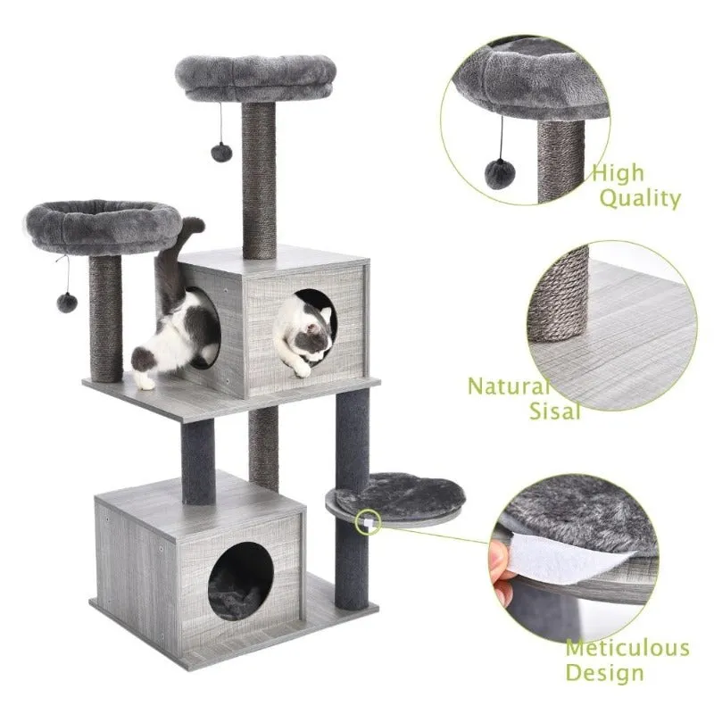 Modern Cat Tree Tower 2 Condo House Scratching Posts 55" Removable Soft Perches