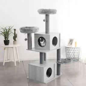 Modern Cat Tree Tower 2 Condo House Scratching Posts 55" Removable Soft Perches