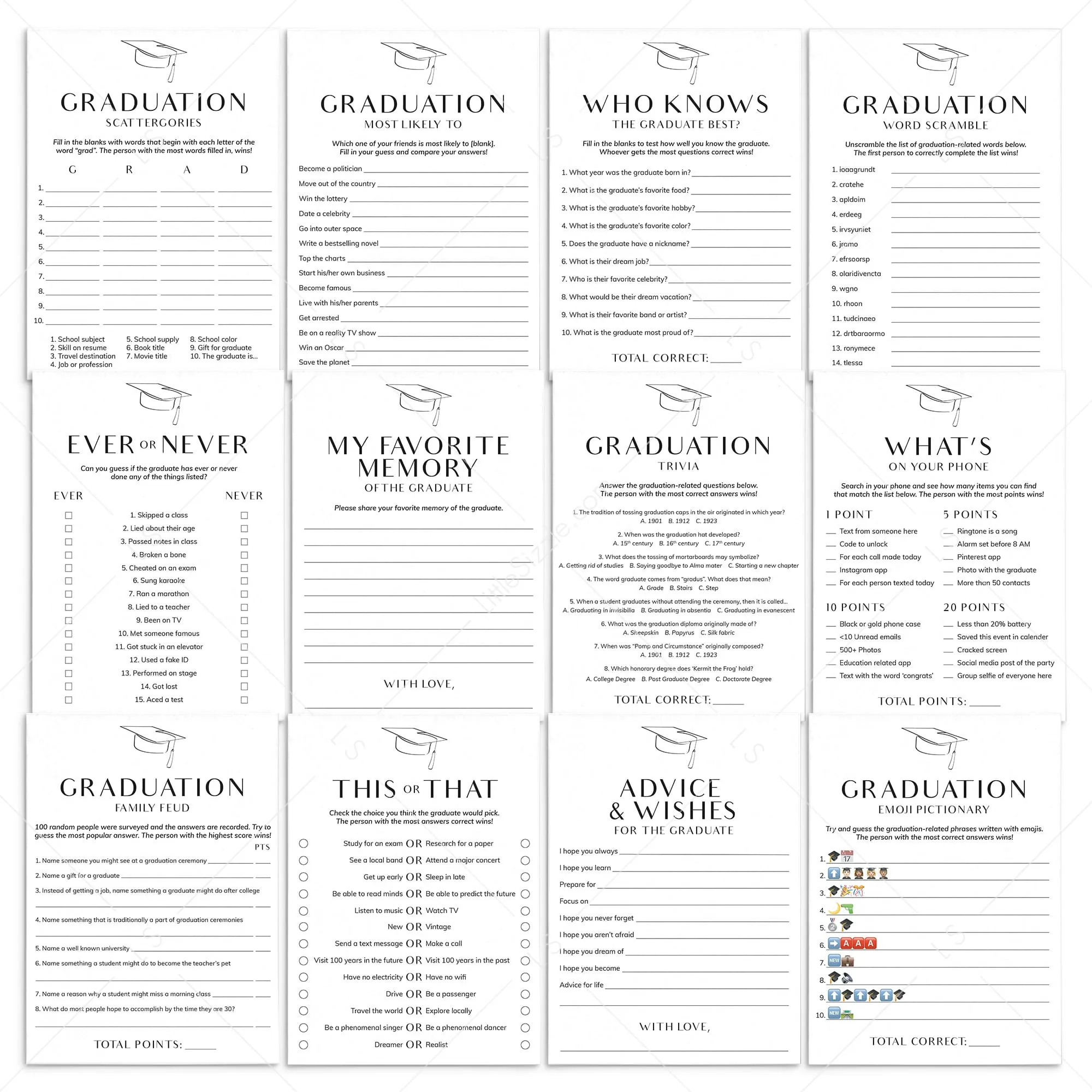 Modern Minimal Graduation Party Games Bundle