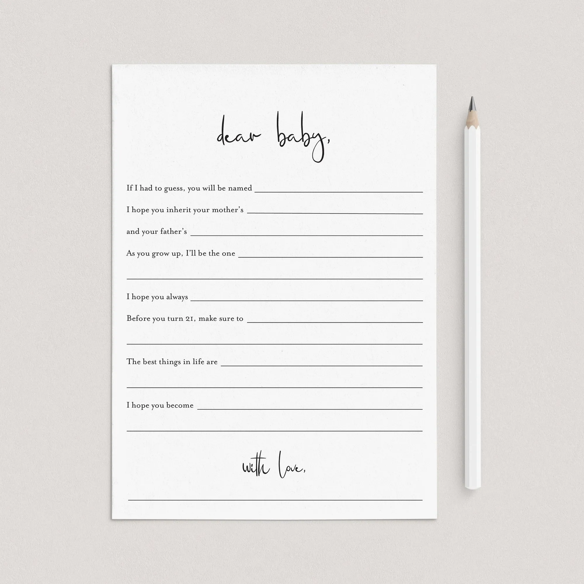 Modern Minimalist Baby Shower Wishes Card Printable