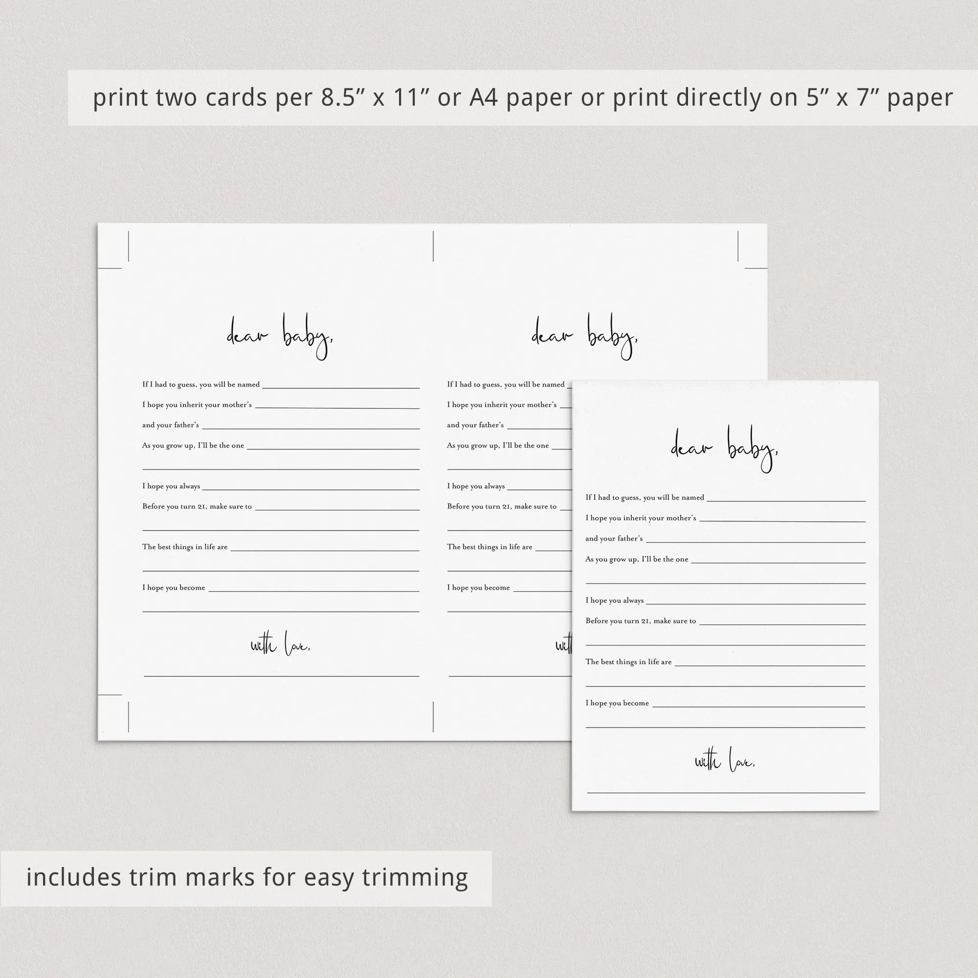 Modern Minimalist Baby Shower Wishes Card Printable
