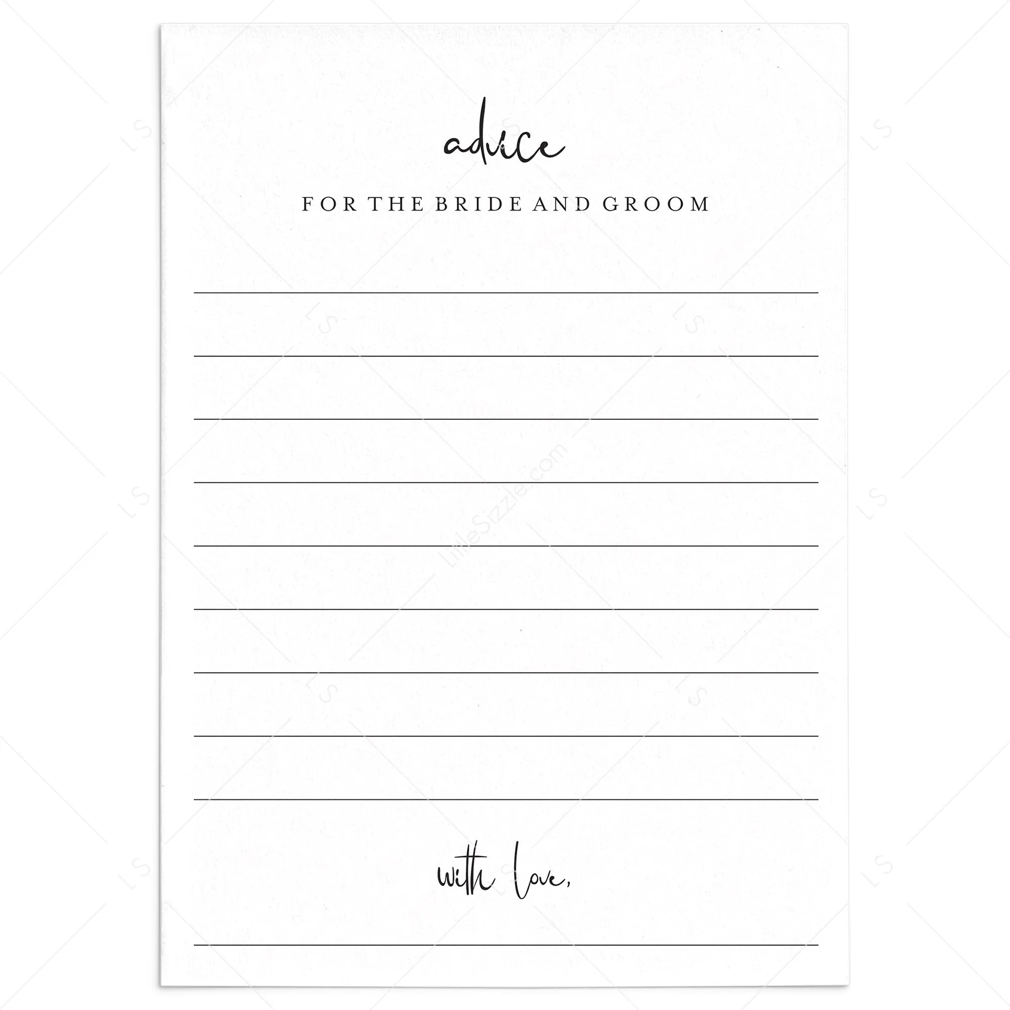 Modern Wedding Advice Cards Printable
