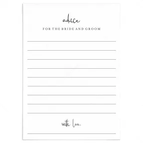 Modern Wedding Advice Cards Printable