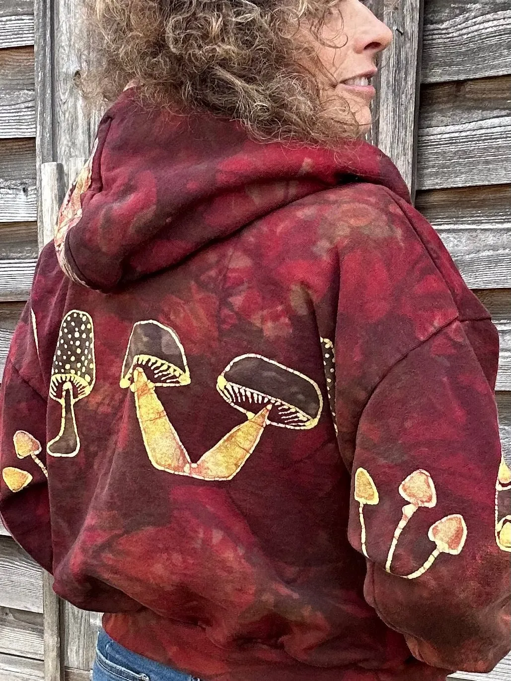 Mushroom Hunter Batik Hoodie - Fire Red