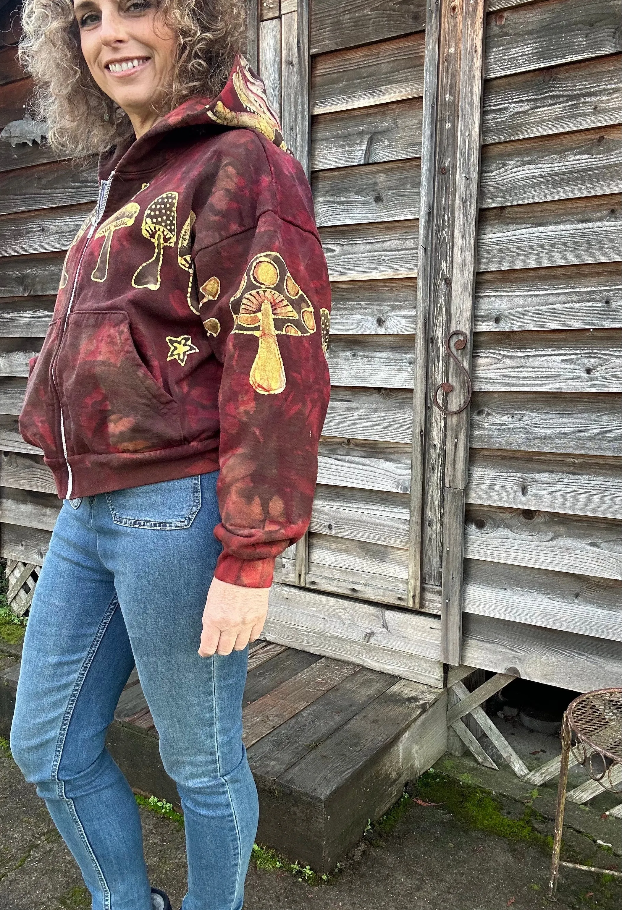 Mushroom Hunter Batik Hoodie - Fire Red