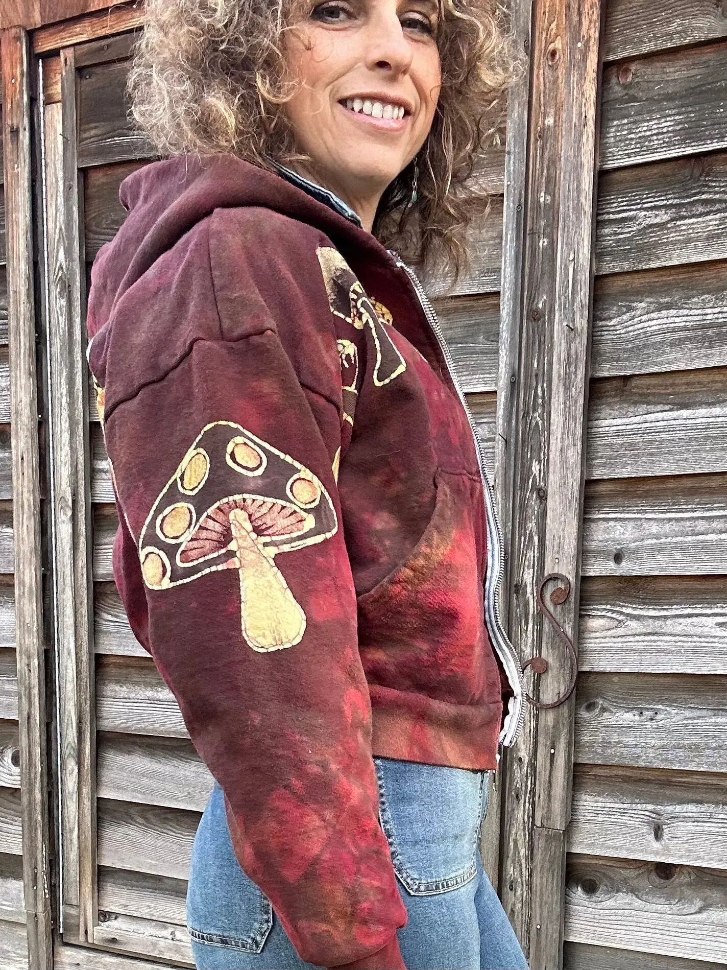 Mushroom Hunter Batik Hoodie - Fire Red