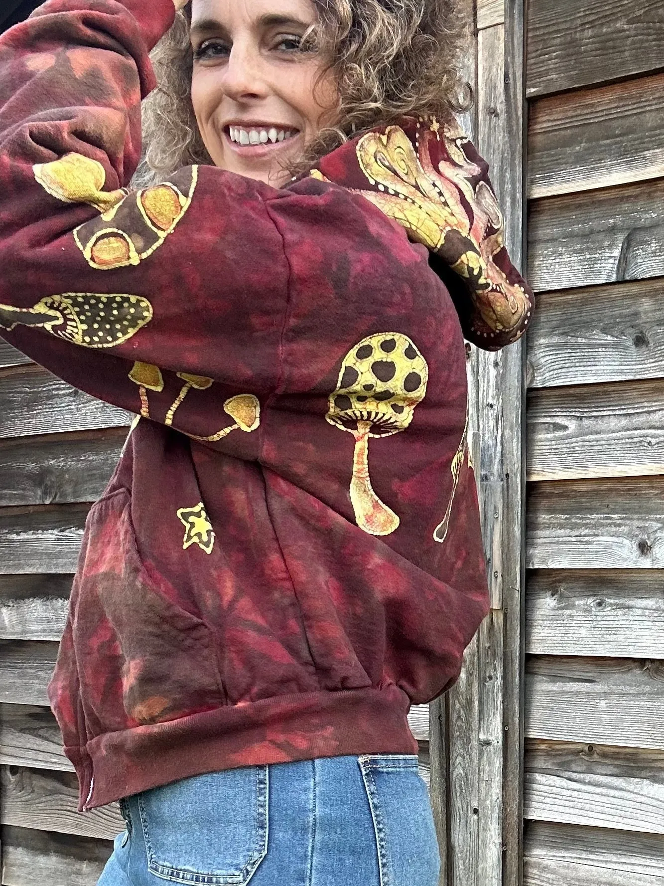 Mushroom Hunter Batik Hoodie - Fire Red