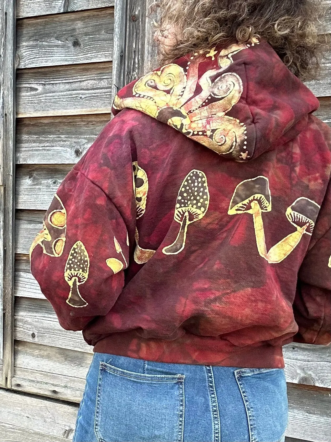 Mushroom Hunter Batik Hoodie - Fire Red