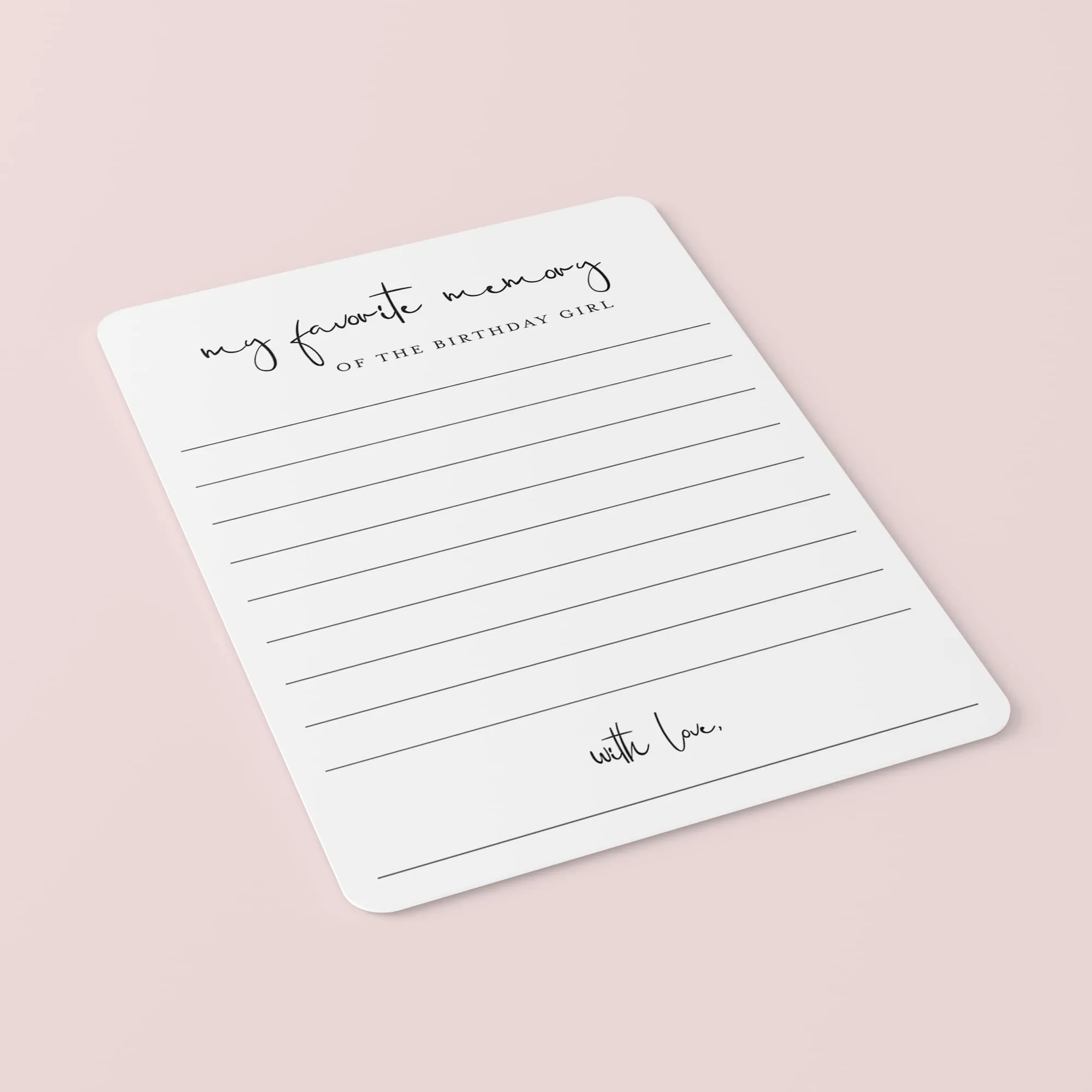 My Favorite Memory of the Birthday Girl Cards Printable