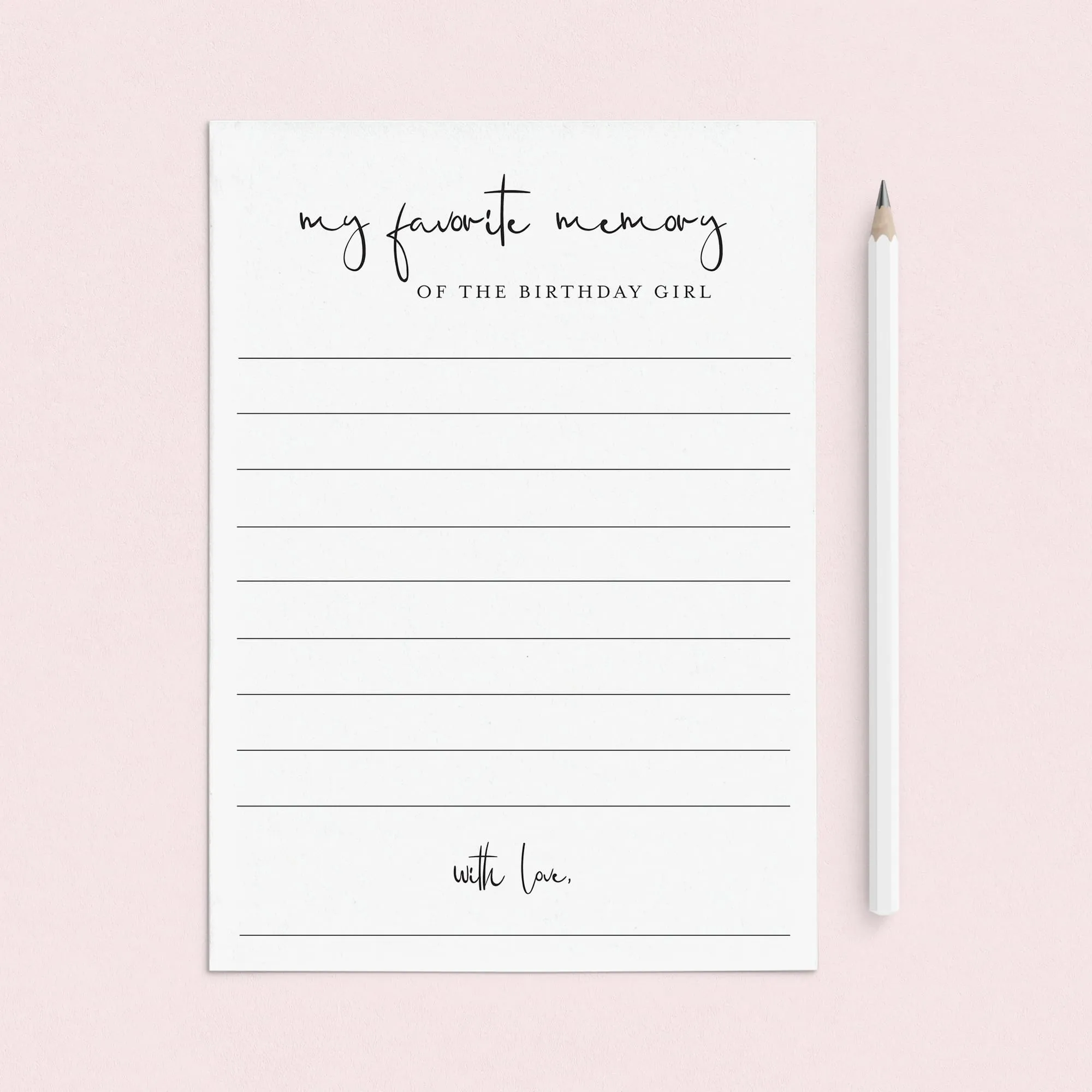 My Favorite Memory of the Birthday Girl Cards Printable
