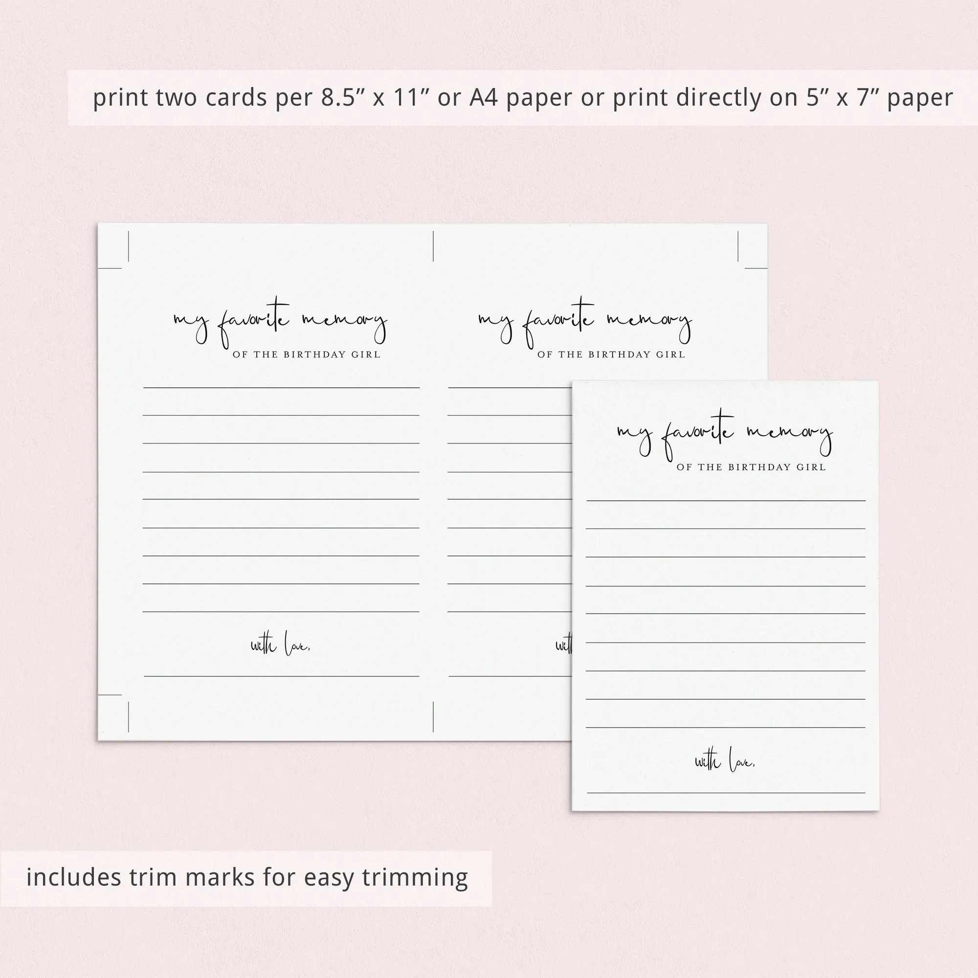 My Favorite Memory of the Birthday Girl Cards Printable