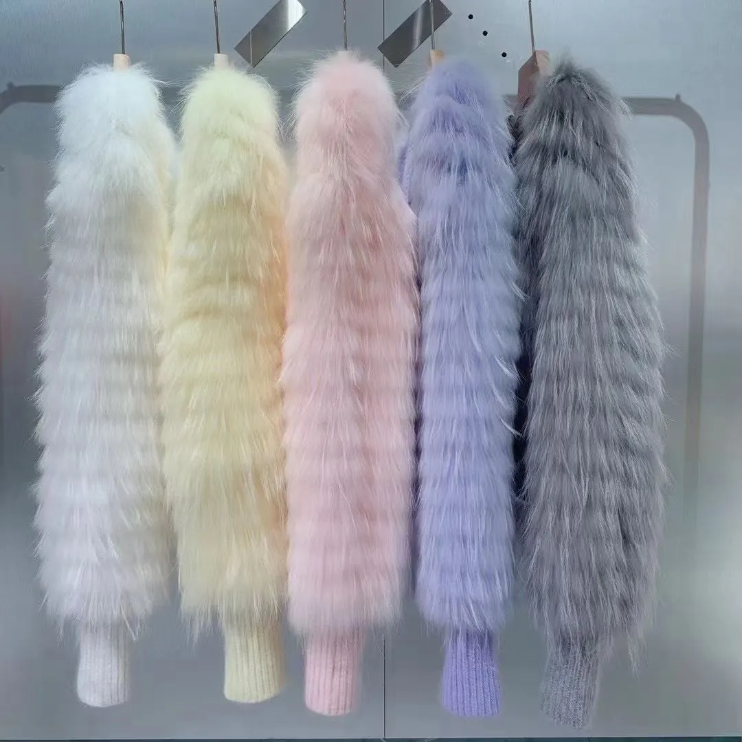 Natural Fur V Neck Raccoon Fur Warm Puff Sleeve Jacket