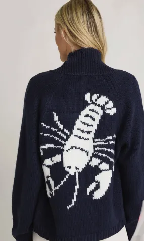 Navy and White Chunky Knit Varsity Lobster 🦞 Cardigan