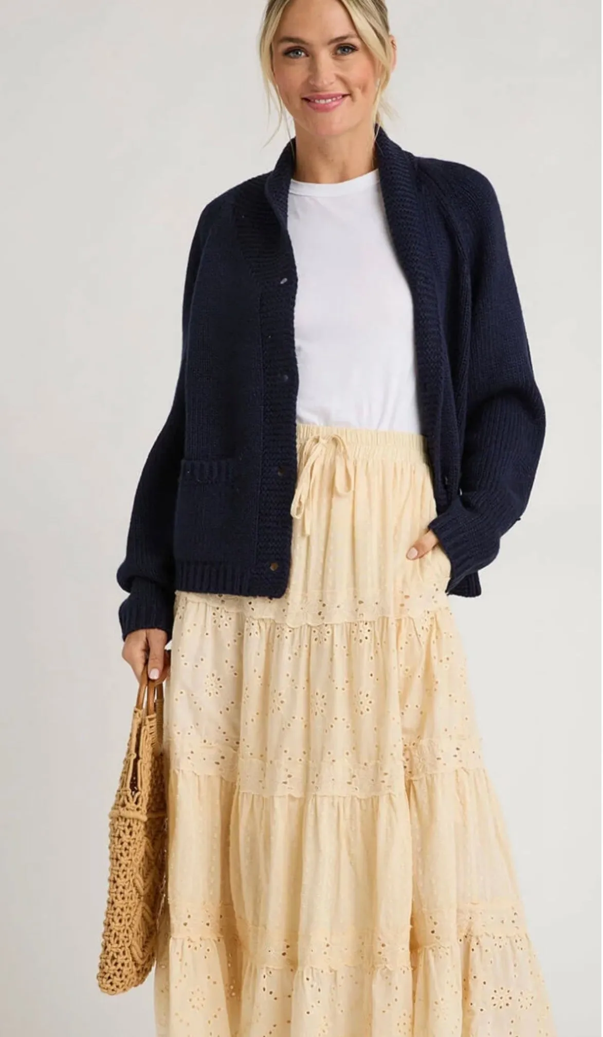 Navy and White Chunky Knit Varsity Lobster 🦞 Cardigan