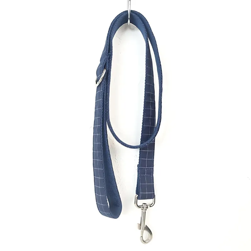 Navy Gingham Dog Collar Bow Tie Set