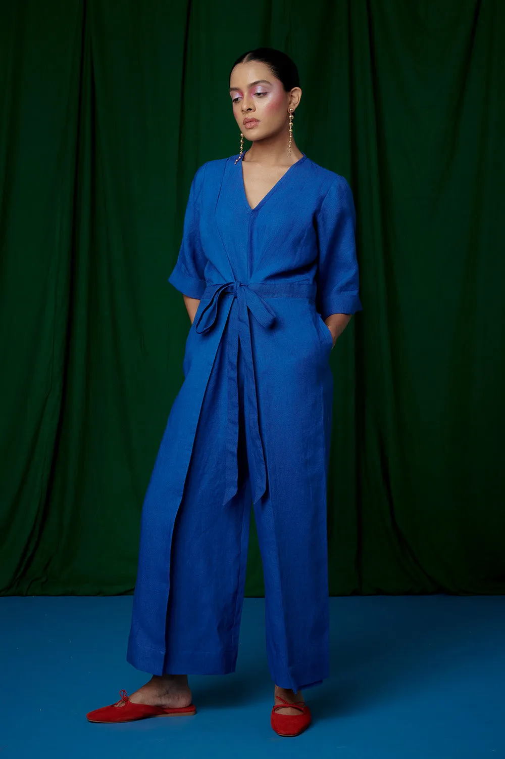 Neelam Linen Pleated Wrap Jumpsuit