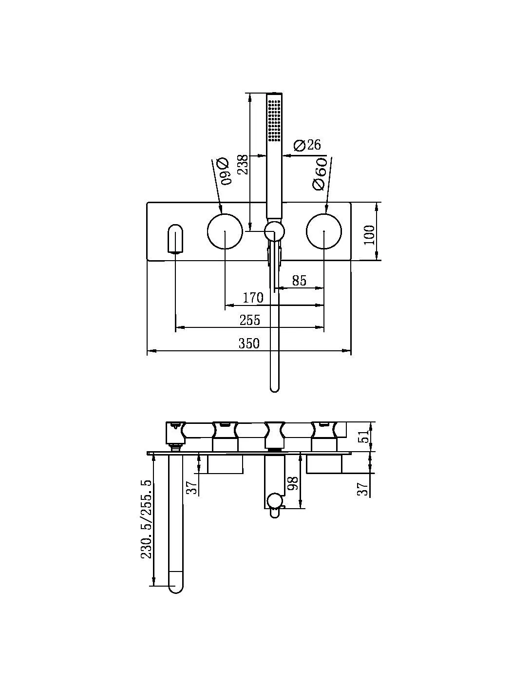 Nero Kara Progressive Shower System With Spout (Trim Kit Only) - Gun Metal