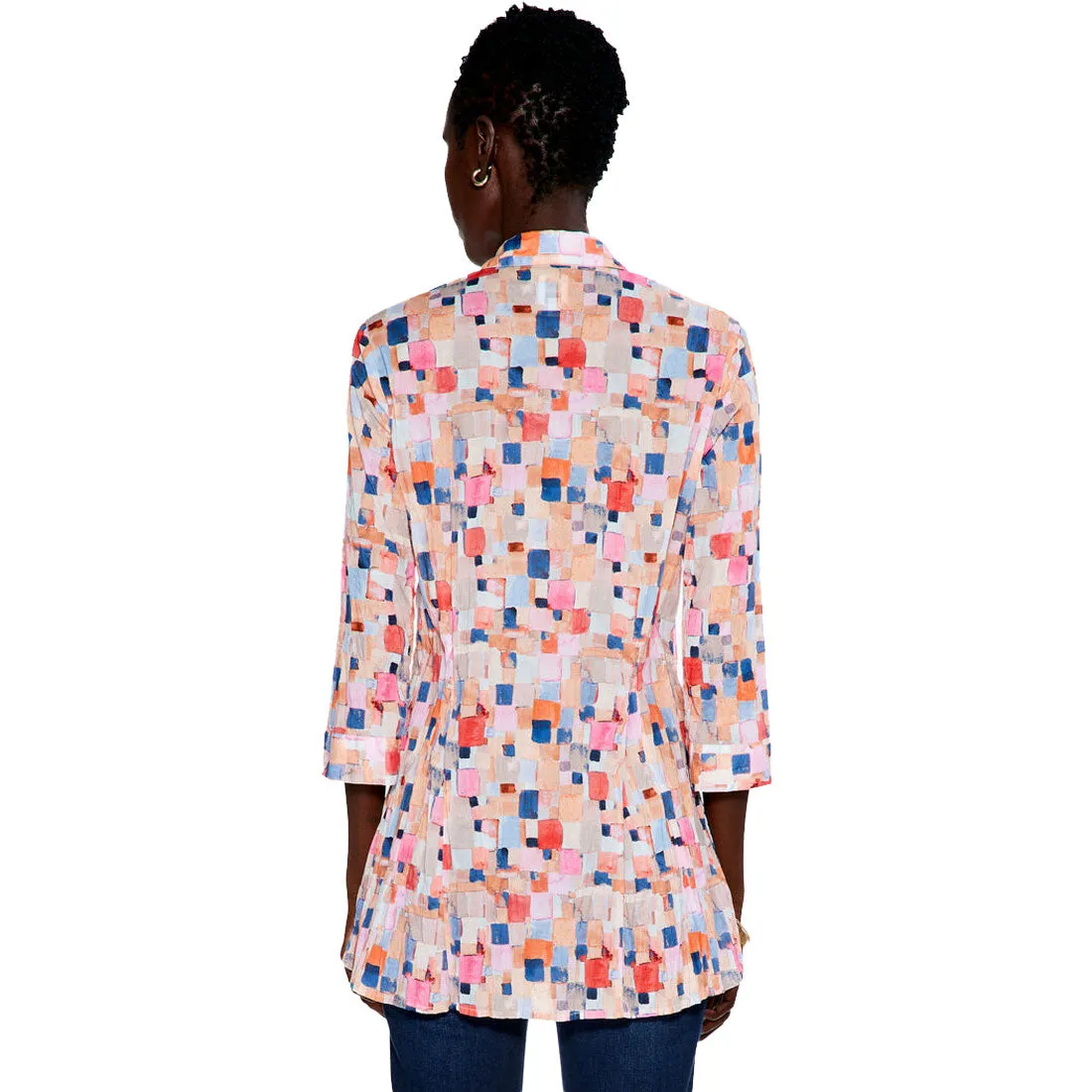 NIC ZOE Checked Up Long Crinkle Shirt - Women's