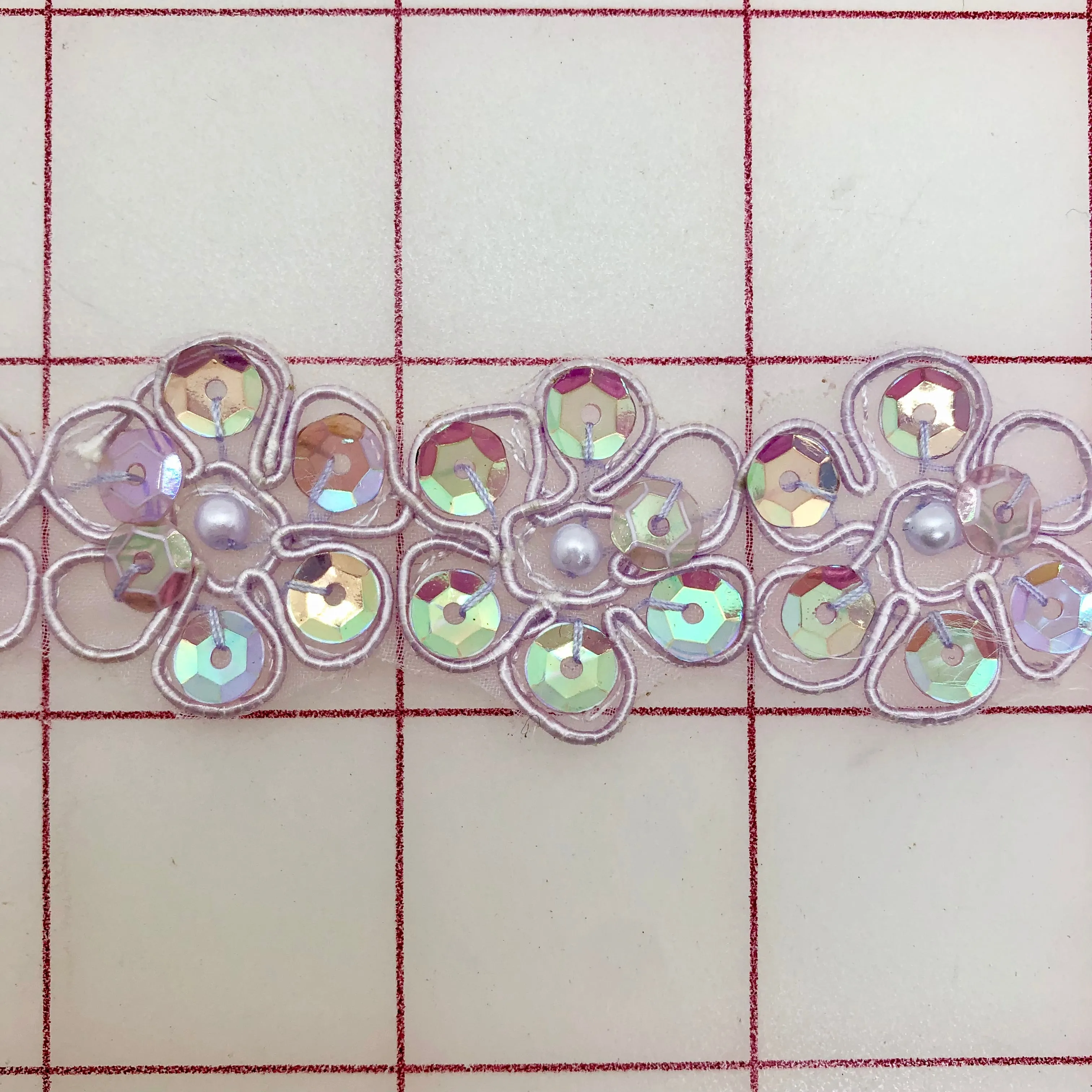 Non-Metallic Trim - 1-inch  Sequined Flower Trim Lavender