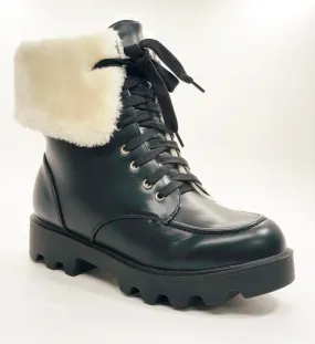 N.Y.L.A. Shoes Wully Lace Up Combat Boots with Faux Fur Collar in Black