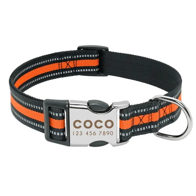 Nylon Custom Engraved Dog Collar w/ Reflective Nameplate